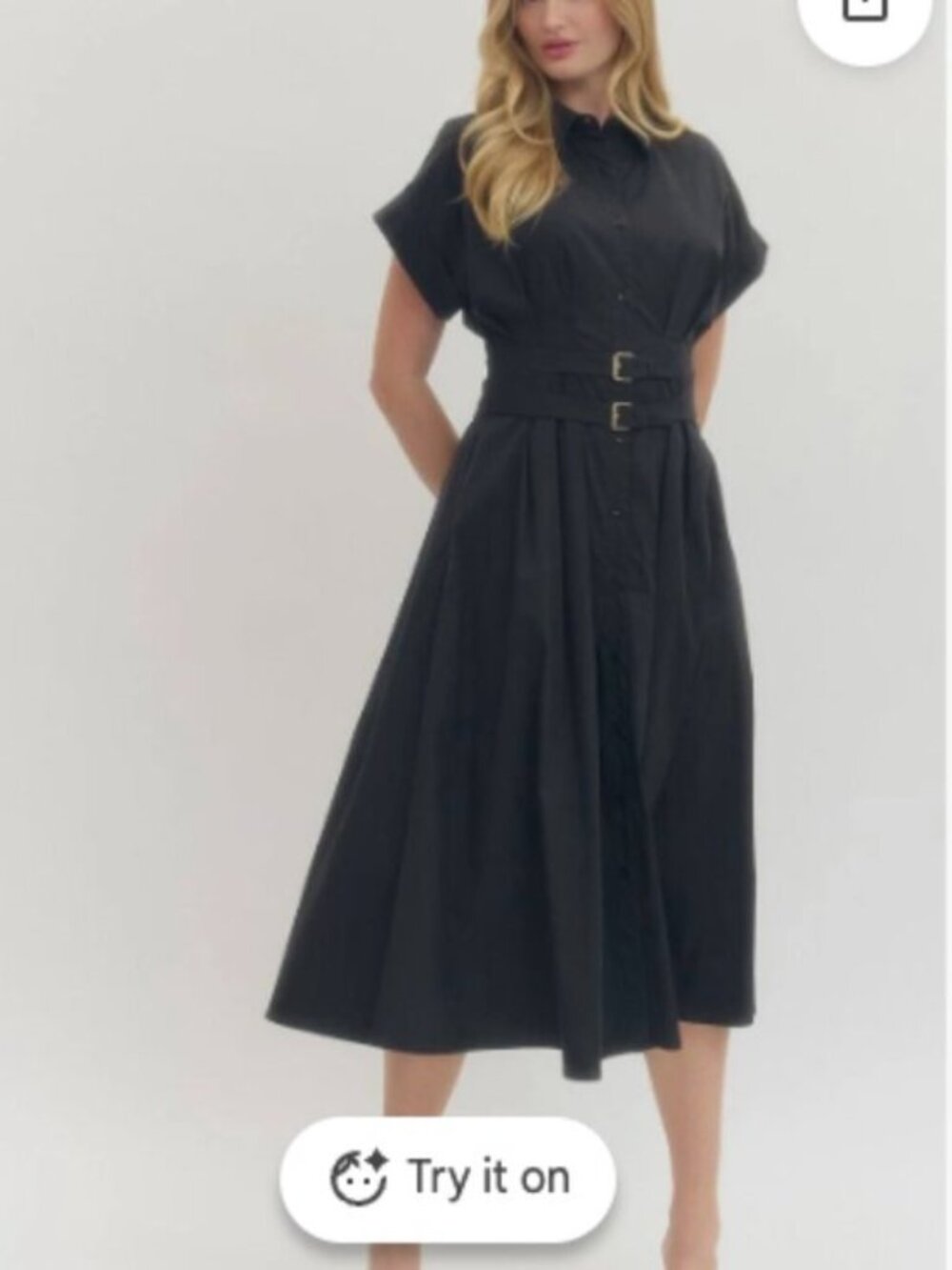 NWT entro Black Short-Sleeve Maxi Shirt Dress with Waist Detail